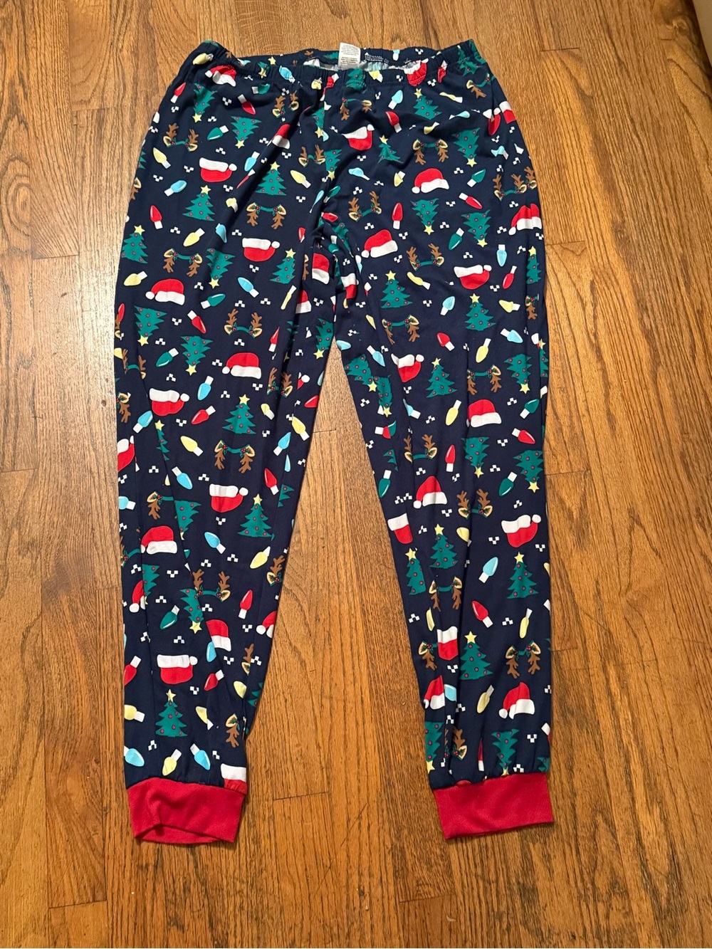 Holiday Time Navy Kids Christmas Pajama Bottoms with Red Cuffs